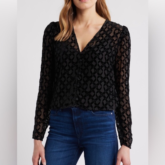 PAIGE Amaya Black Sheer Silk Blend Blouse - Picture 10 of 14